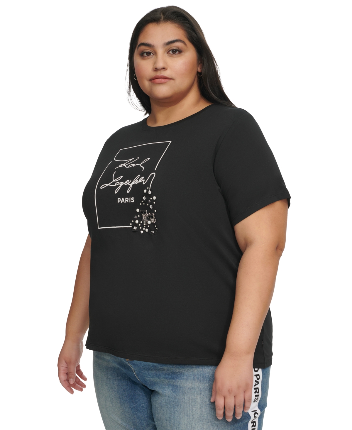 Karl Lagerfeld Paris Plus Size Pin Logo Short-Sleeve T-Shirt, First@Macy's