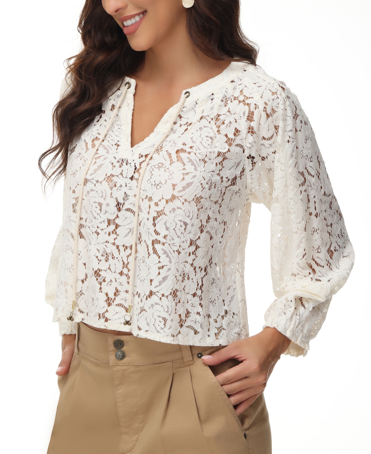 Shop Frye Women's Cropped Lace Peasant Top In Antique Wh