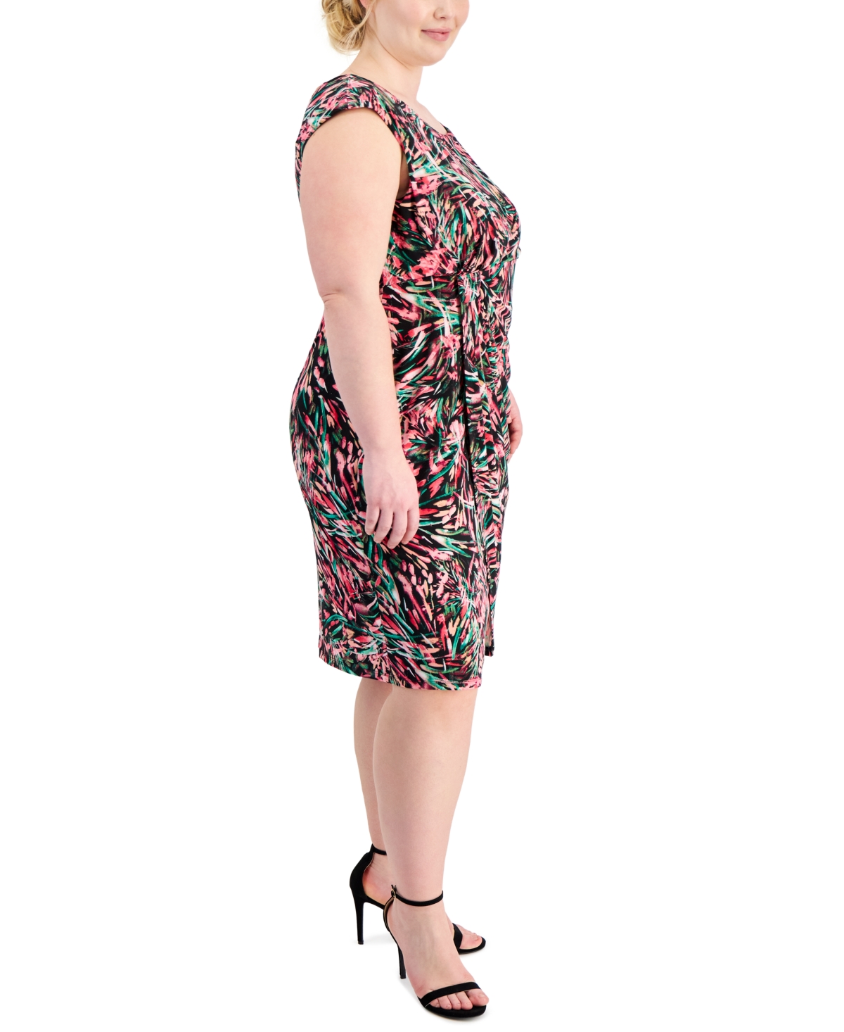Shop Connected Plus Size Printed Short-sleeve Sheath Dress In Fuschia