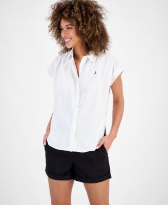 Nautica Jeans - Women's Linen-Blend Cap-Sleeve Camp Shirt
