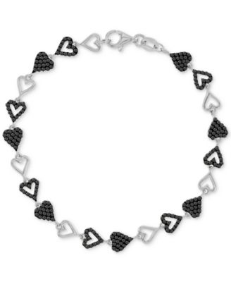 Macy's - Black Spinel Open Heart Link Bracelet (1-1/2 ct. t.w.) in Sterling Silver