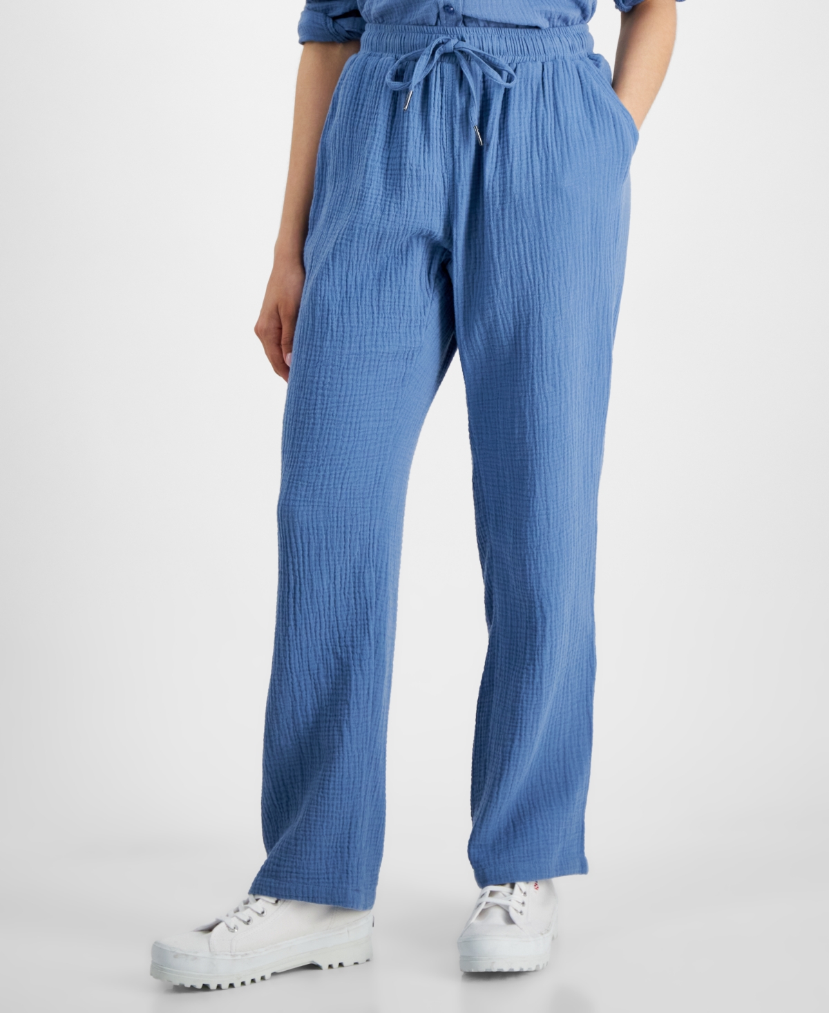 Calvin Klein Jeans Est.1978 Petite Crepe Gauze Straight-leg Pants In Stormy Blue