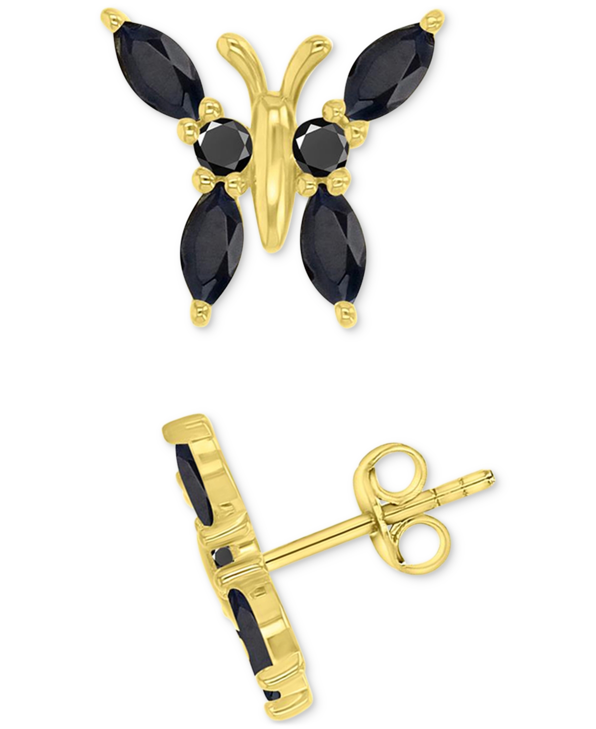 Shop Macy's Black Spinel Butterfly Stud Earrings (1-7/8 Ct. T.w.) In 14k Gold-plated Sterlng Silver