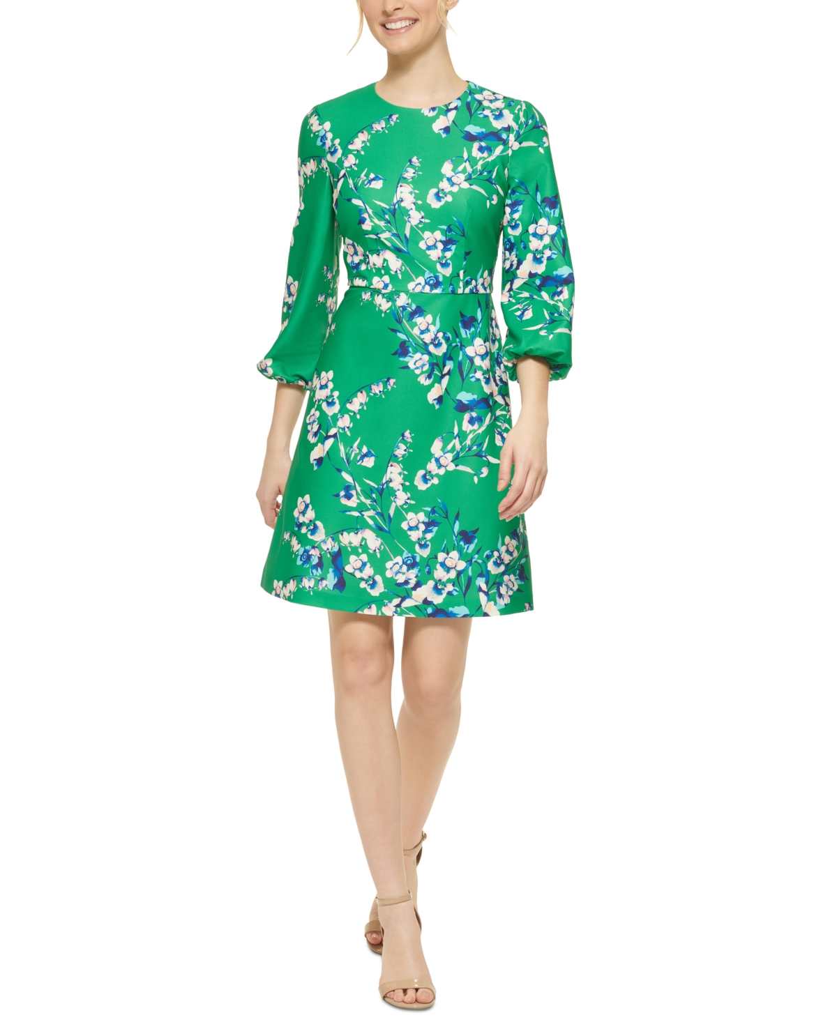 Women's Long-Sleeve Printed A-Line Dress - Green
