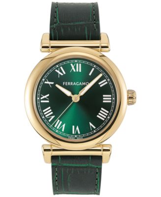 Ferragamo - Women's Swiss Green Leather Strap Watch 36mm