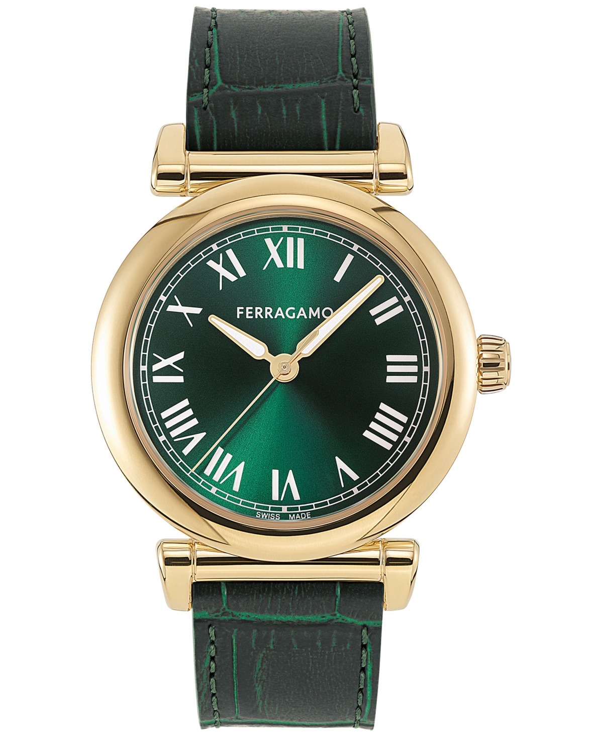 Salvatore Ferragamo Women's Swiss Green Leather Strap Watch 36mm - Gold