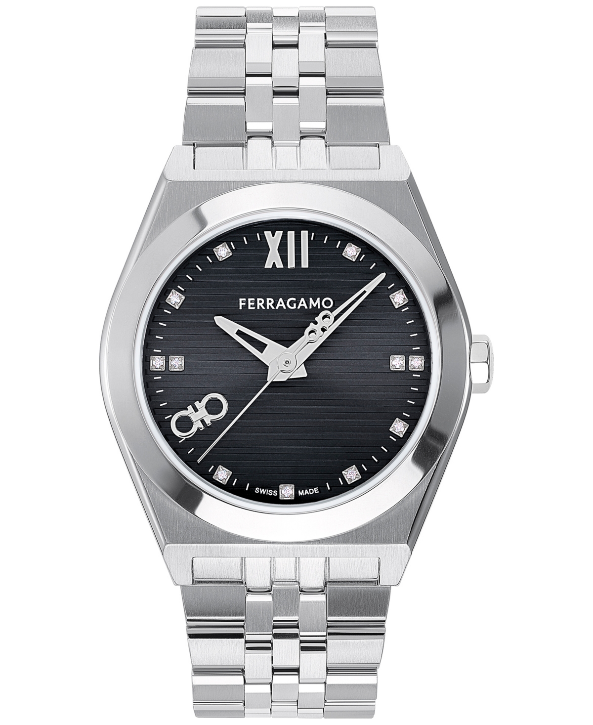 Shop Ferragamo Salvatore  Men's Swiss Diamond (1/20 Ct. T.w.) Stainless Steel Bracelet Watch 40mm