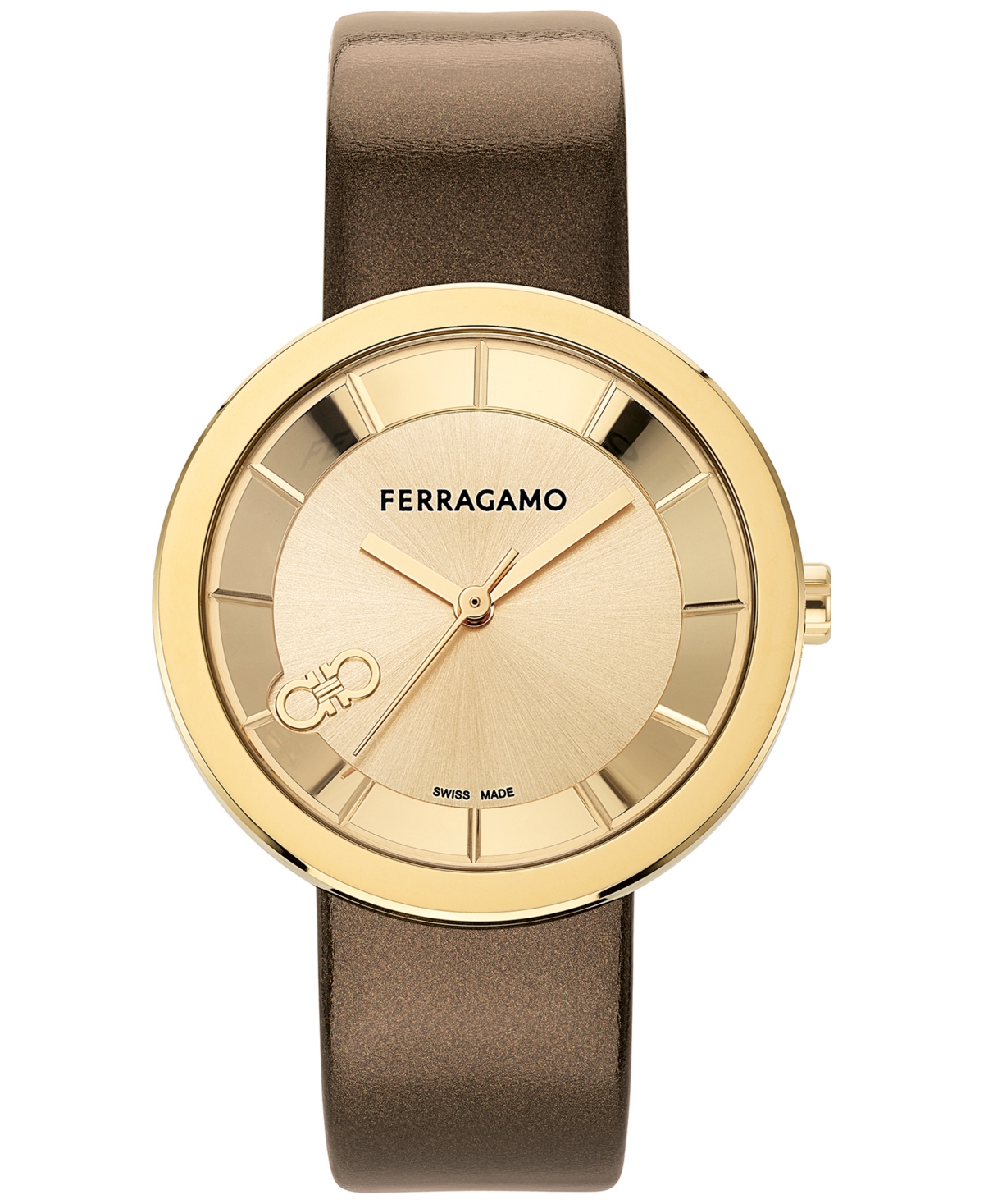 Shop Ferragamo Salvatore  Women's Swiss Brown Patent Leather Strap Watch 35mm In Gold