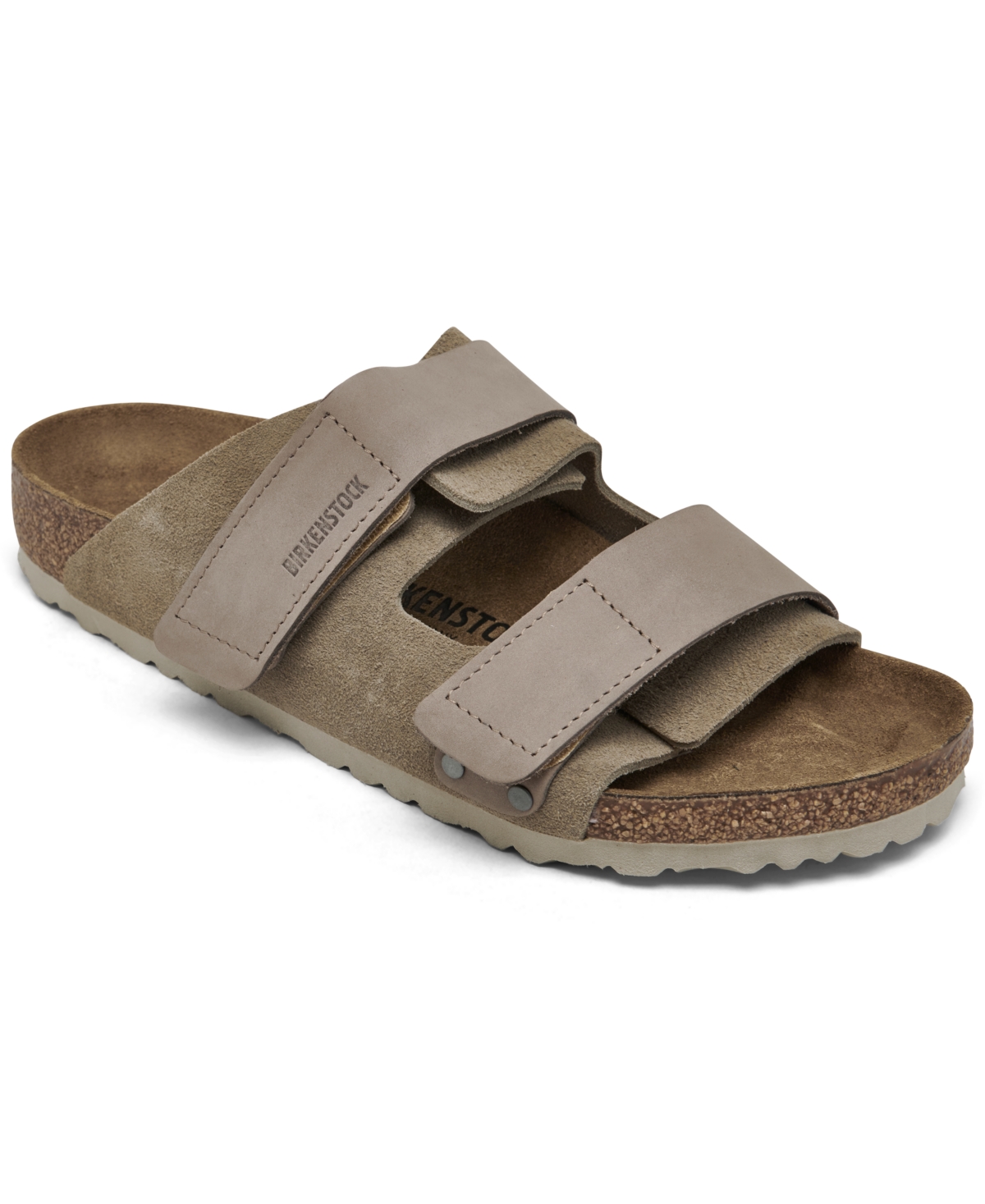 Men's Uji Nubuck Suede Leather Two-Strap Slip-On Sandals from Finish Line - Beige