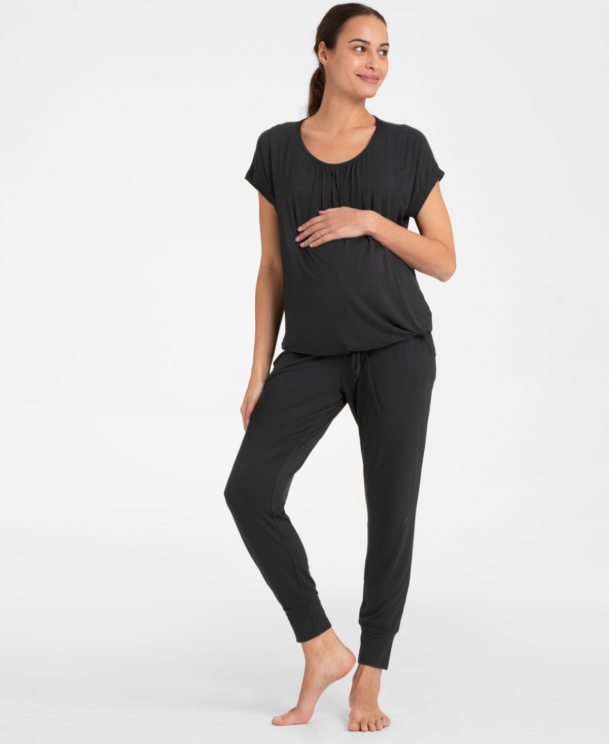 SERAPHINE WOMEN'S ULTRA-SOFT BLACK MATERNITY AND NURSING LOUNGEWEAR SET 