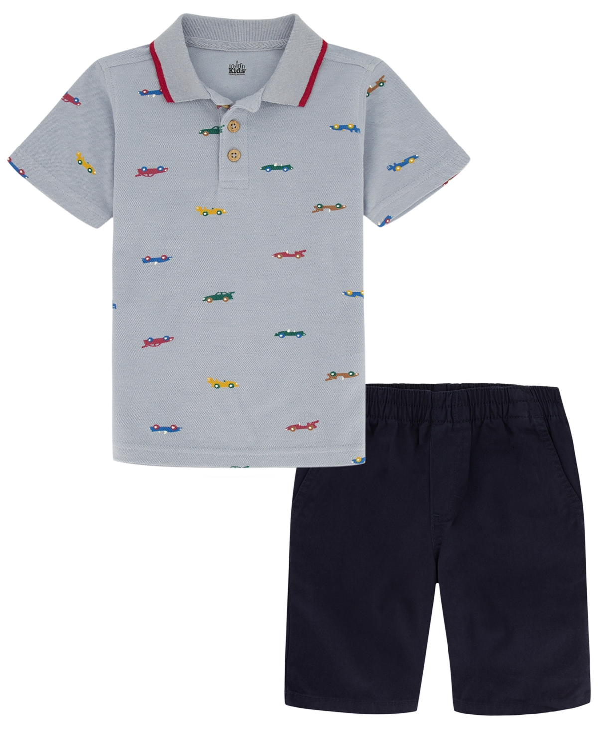 Kids Headquarters Kids' Little Boys Printed Pique Polo Shirt And Twill Shorts Set In Blue,navy