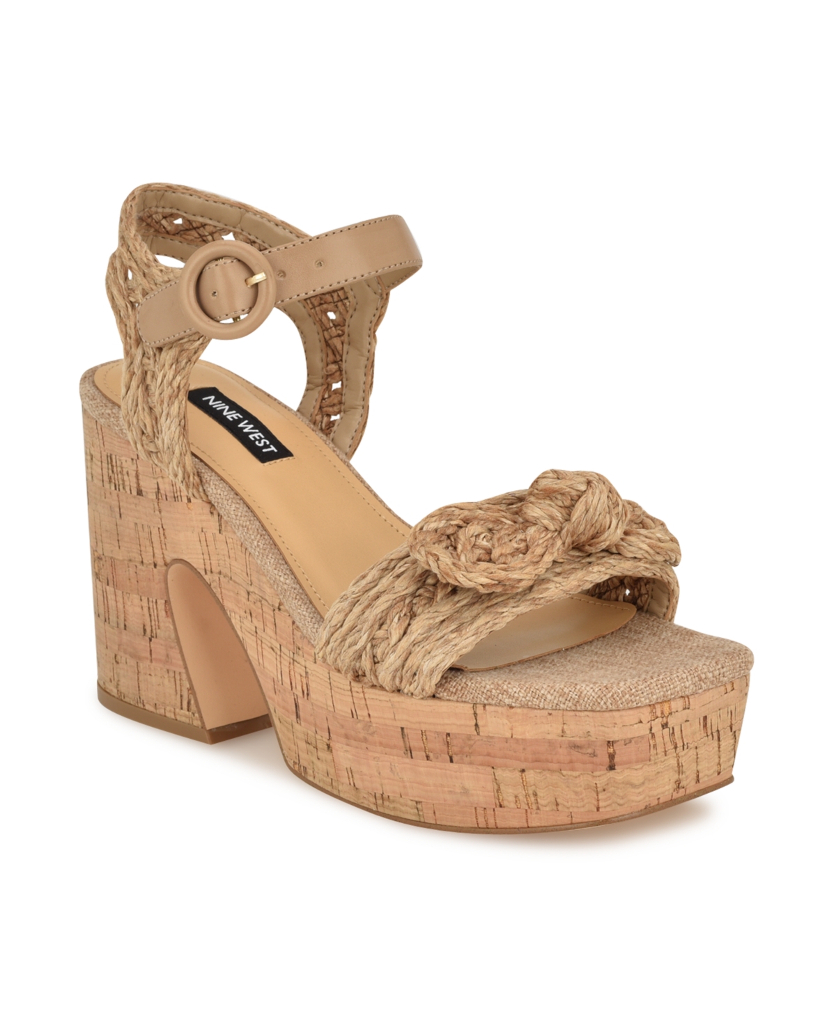 Nine West Women's Comiele Square Toe Block Heel Wedge Sandals
