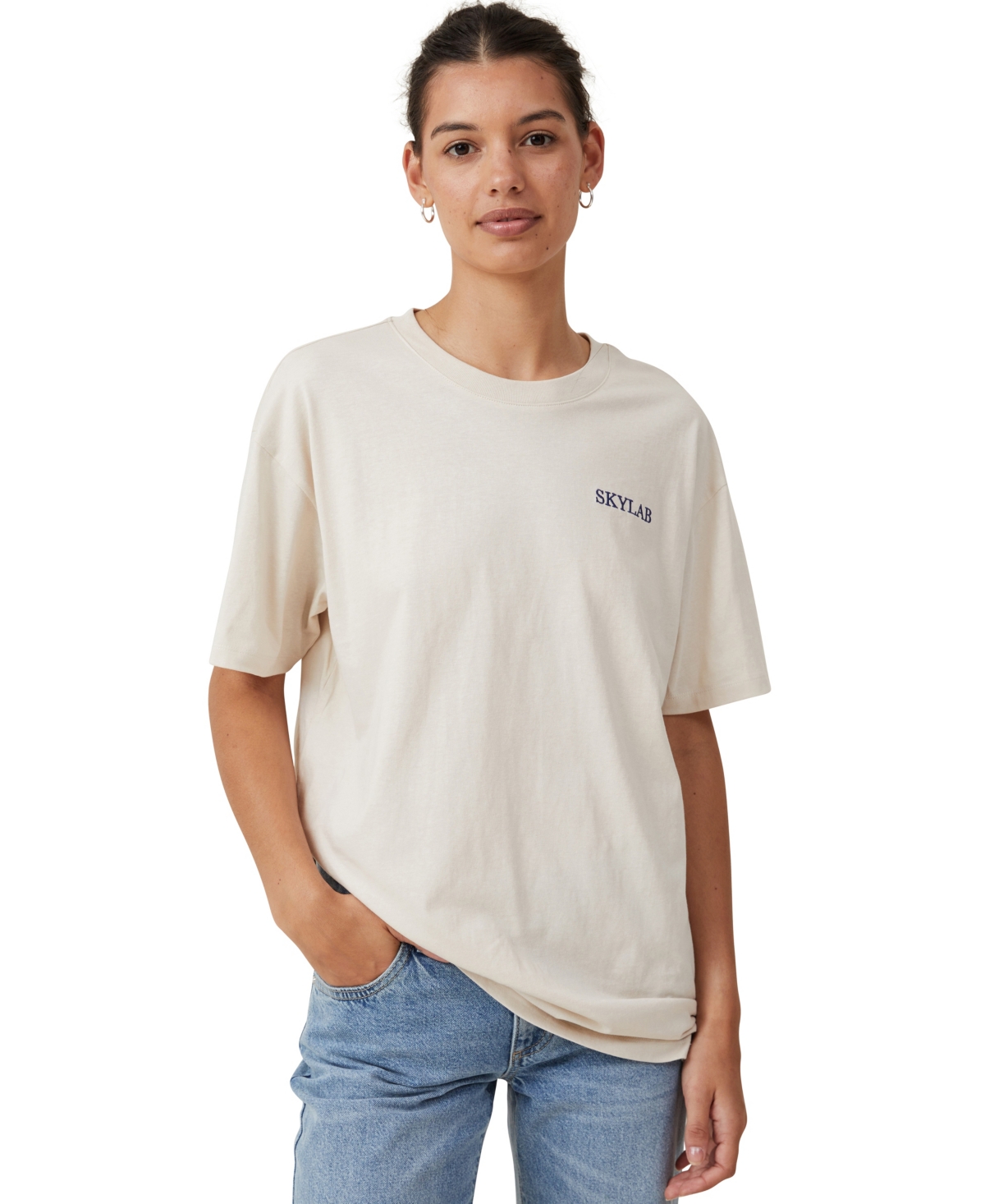 Shop Cotton On Women's The Oversized Graphic T-shirt In Skylab,stone