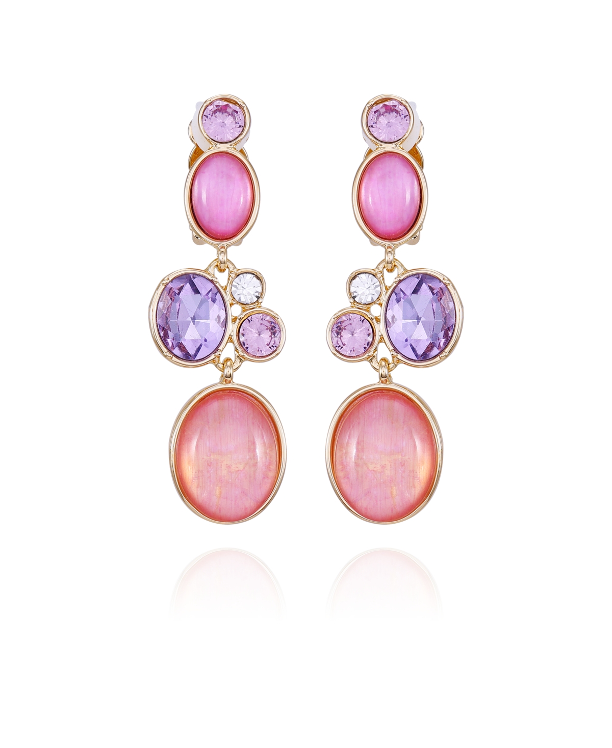 Shop T Tahari Gold-tone Lilac Violet Glass Stone Dangle Drop Clip-on Earrings