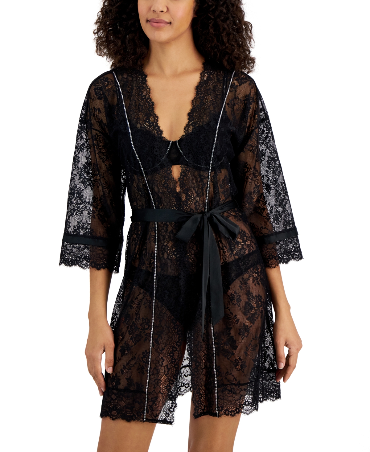 I.n.c. International Concepts Women's Embellished Lace Robe, Created for Macy's