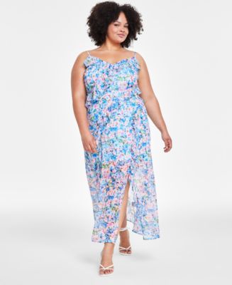 Bar III Trendy Plus Size Floral-Print Ruffled Maxi Dress, Created for ...