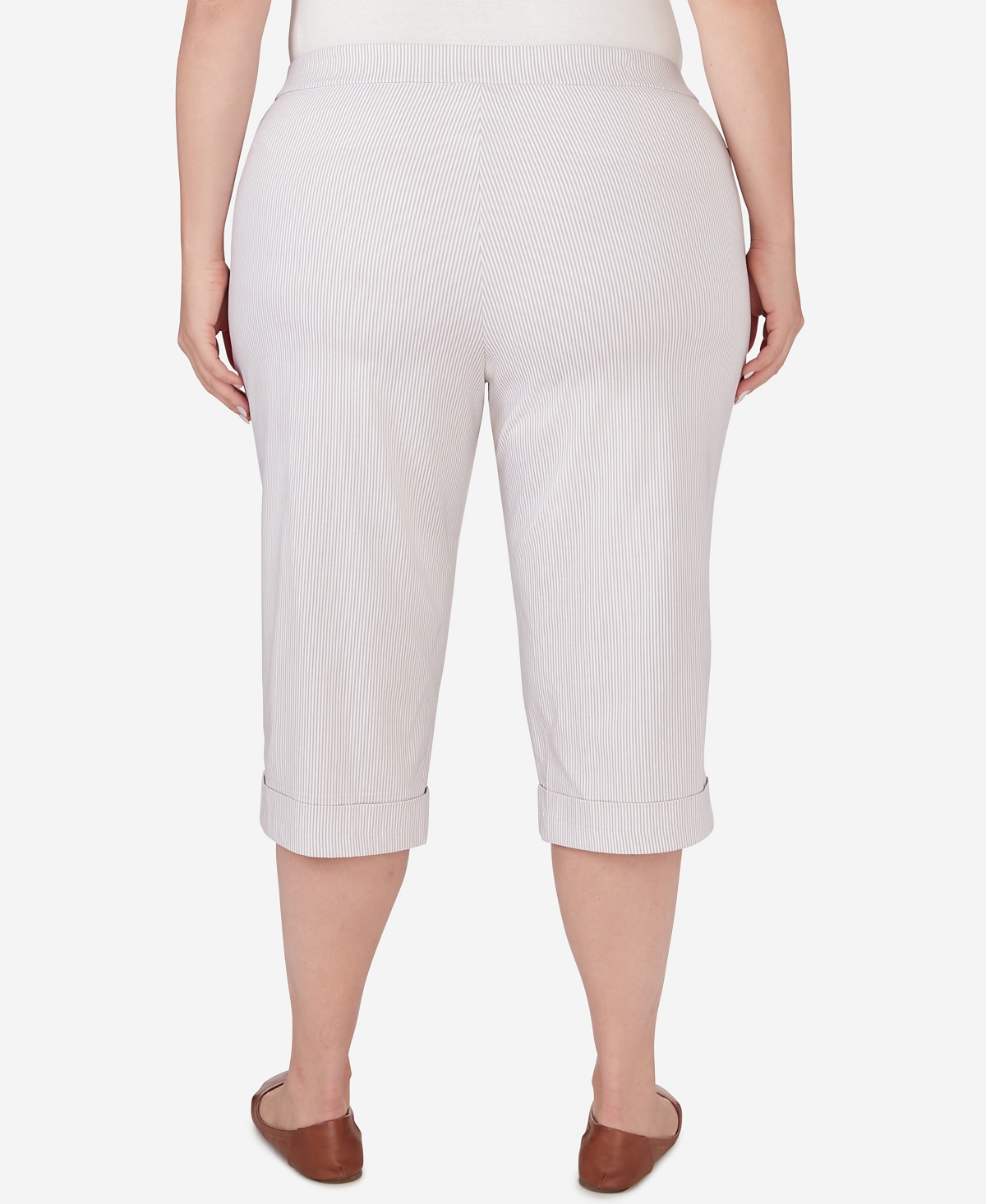 Alfred Dunner Plus Size Garden Party Stripe Clamdigger Capri Pants with Cuffed Hem