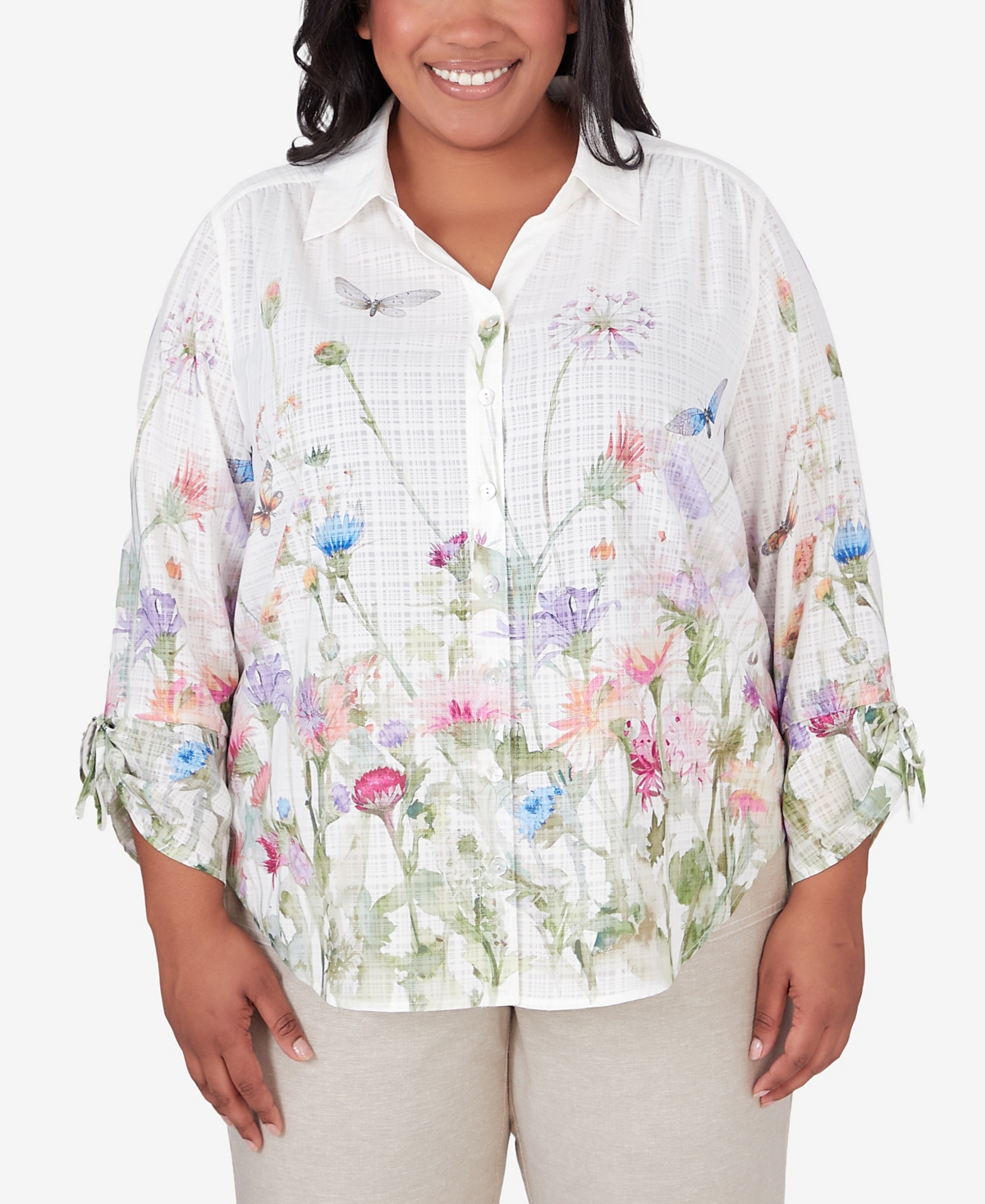 Shop Alfred Dunner Plus Size Garden Party Watercolor Floral Button Down Blouse In Multi