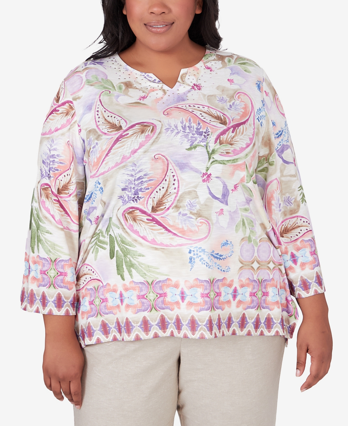 Shop Alfred Dunner Plus Size Garden Party Paisley Floral Border Top In Multi