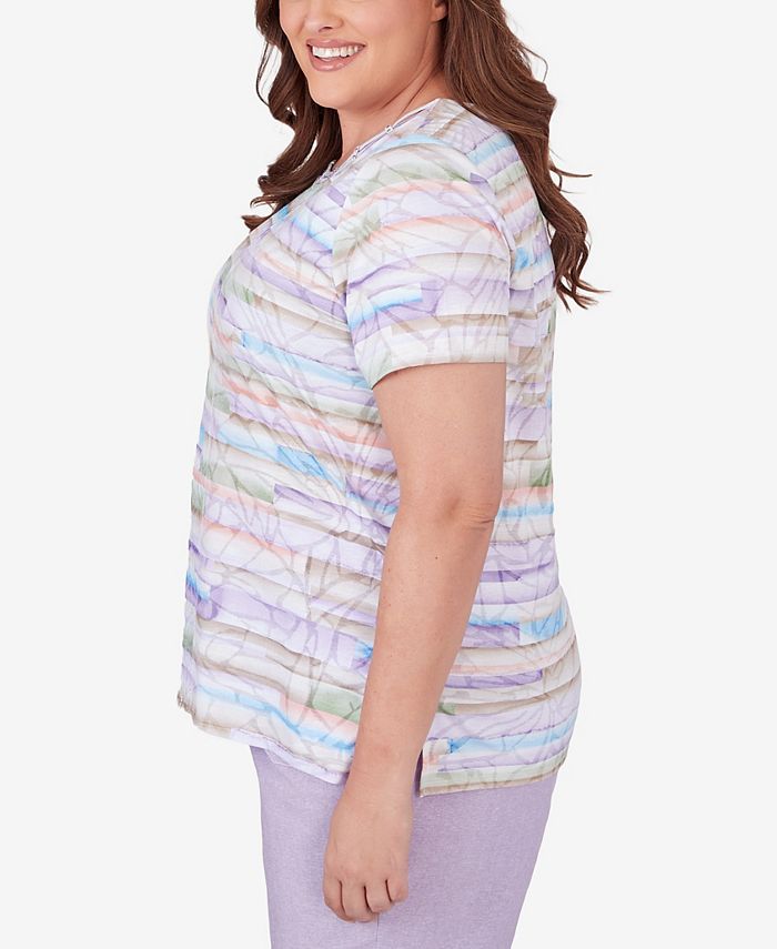 Alfred Dunner Plus Size Garden Party Watercolor Striped Top - Macy's