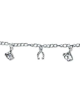Good Luck Multi Horseshoe Horses Dangling Charm Bracelet Graduation Gift Cubic Zirconia Pave CZ Sterling Silver