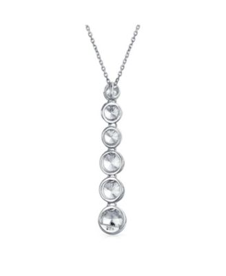 Elegant Sterling Silver CZ Linear Drop Graduated Geometric Bubble Pendant Prom Bezel Set Round Cubic Zirconia.