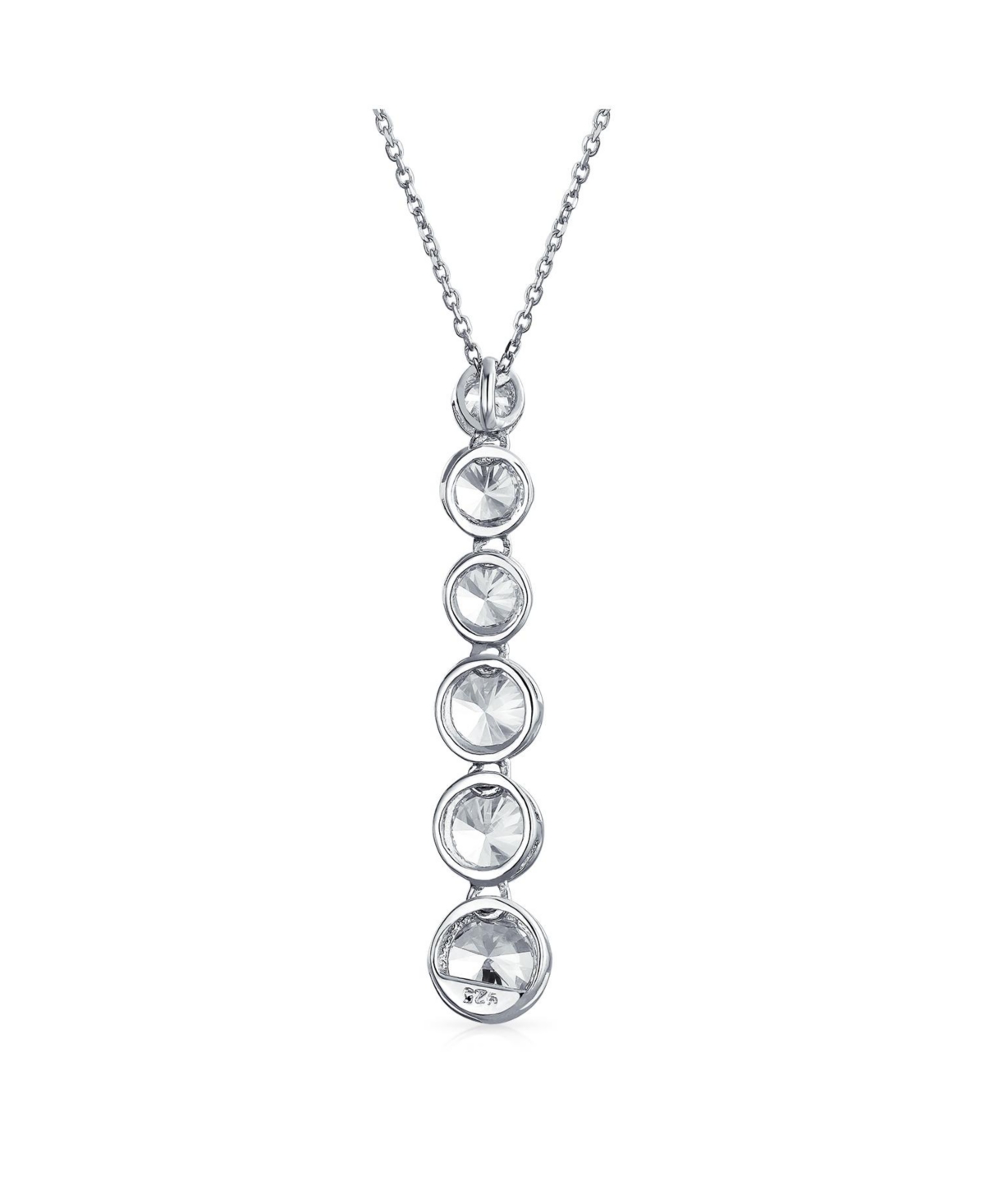 Bling Jewelry Elegant Sterling Silver Cz Linear Drop Graduated Geometric Bubble Pendant For Women Prom Bezel Set Round Cubic Zirconia.