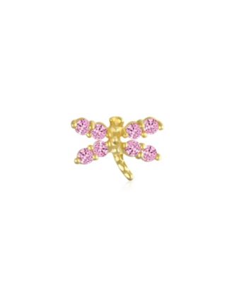 Tiny 14K Gold Cubic Zirconia Pink CZ Helix Cartilage Ear Lobe Piercing Daith Dragonfly Firefly Butterfly 1 Piece Stud Earring Screw back
