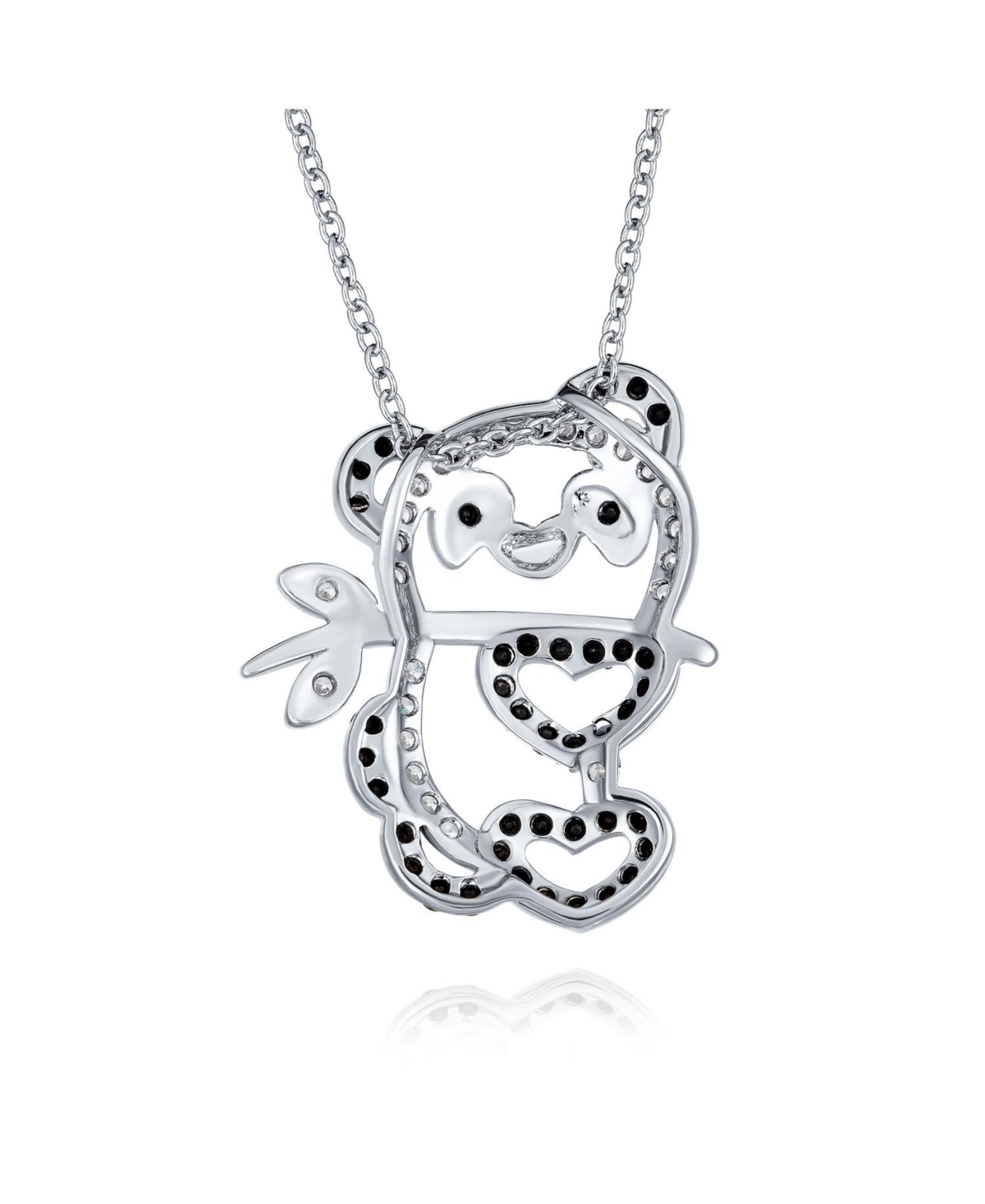 Bling Jewelry Whimsical Cute Zoo Animal Black White Cubic Zirconia Pave Cz Open Panda Bear Pendant Necklace For Women Rhodium Plated Brass - Black cle
