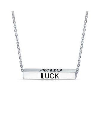 Love Luck Unity Words Sideways Horizontal Name Bar Necklace Red Crystal Accent Sterling Silver