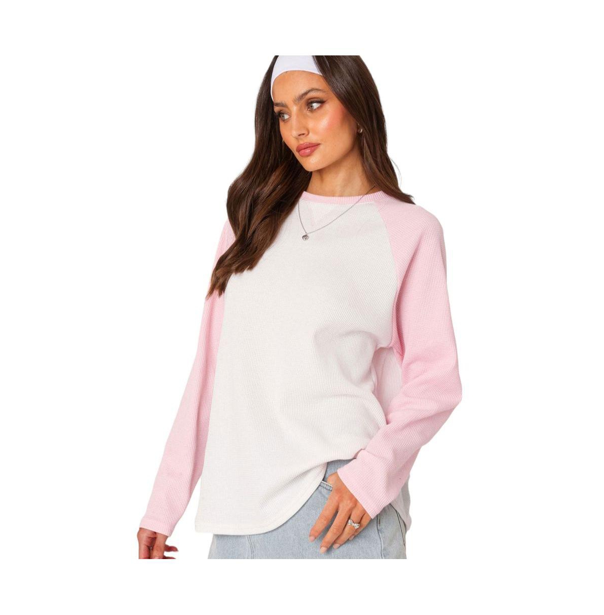 Edikted Women's Me Time oversized waffle top - Light-pink