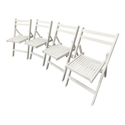 Folding Event Chairs, Set of 4, Slatted Wood