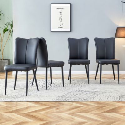   Set of 4   PU Leather Upholstery, Metal Legs  modern Design, Armless   Dining Chairs