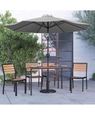 Calle 7 Piece Outdoor Faux Teak Poly Slat Outdoor Furniture Set - Table, 4 Chairs And Patio Umbrella And Base