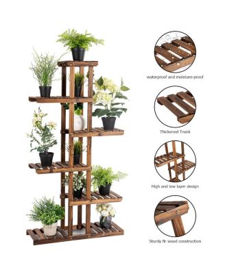 6 Tier Garden Wooden Shelf Storage Plant Rack Stand