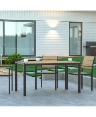 Fena 55" X 31.5" Outdoor Dining Table With Faux Teak Poly Slat Top And Metal Frame