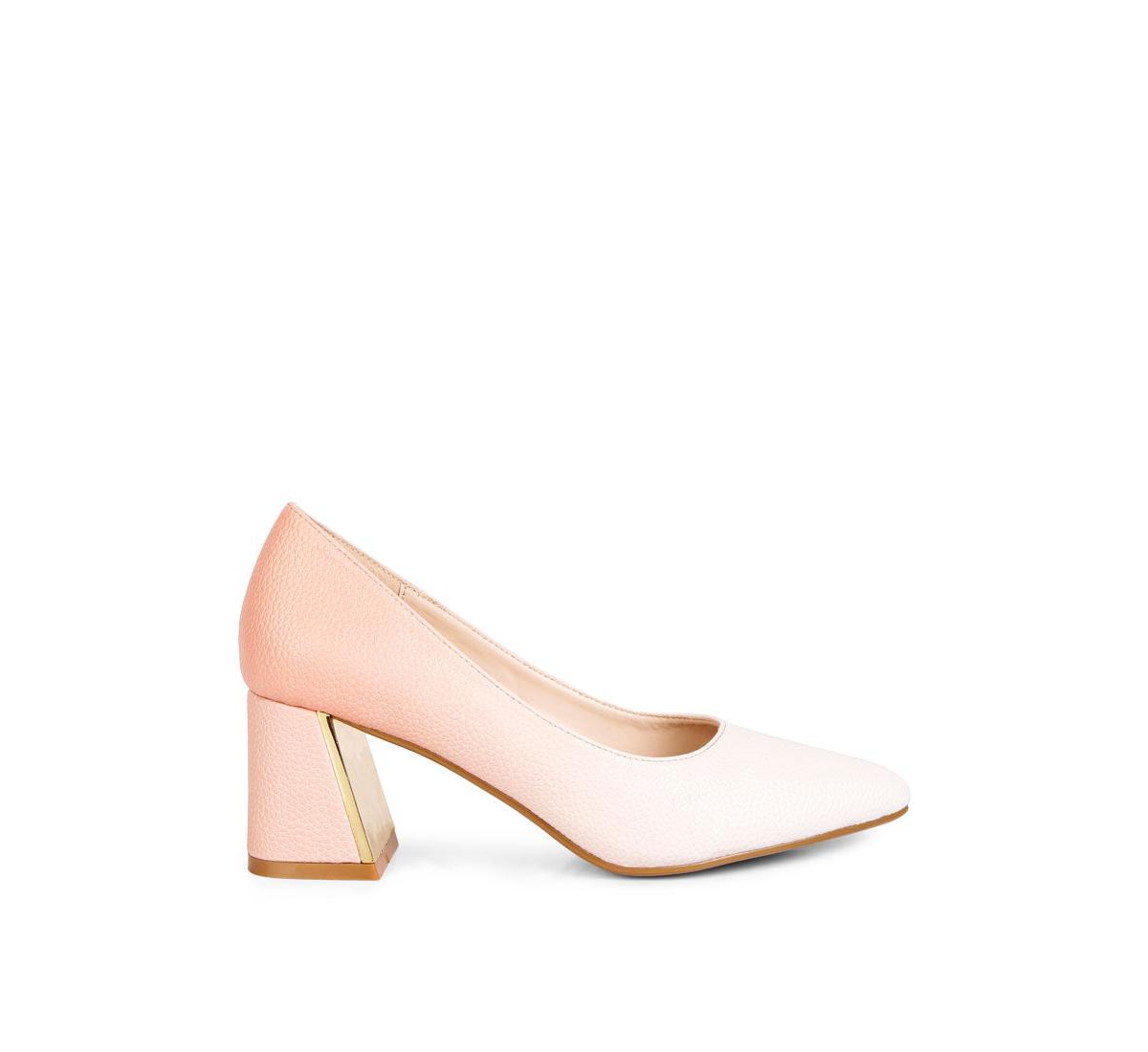 London Rag Harlow Metallic Accent Block Heel Pumps In Beige-white