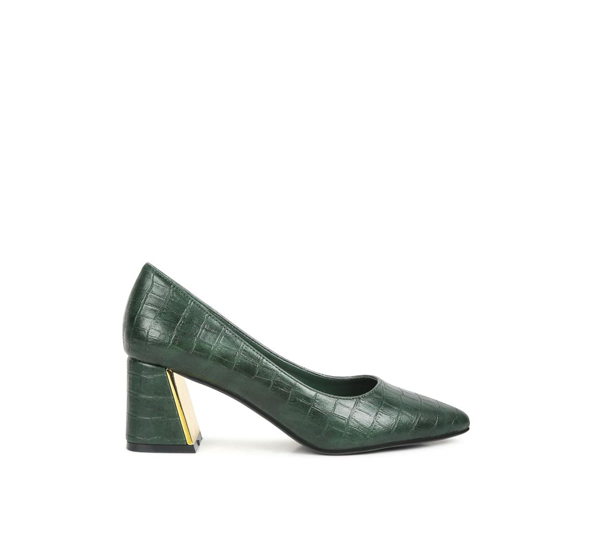 London Rag Emersyn Croc Block Heel Pump Shoes In Green