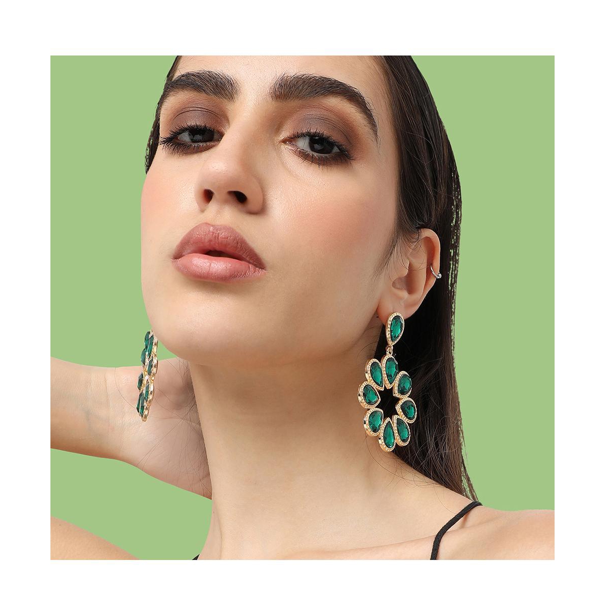 Shop Sohi Women's Flower Drop Earrings In Green