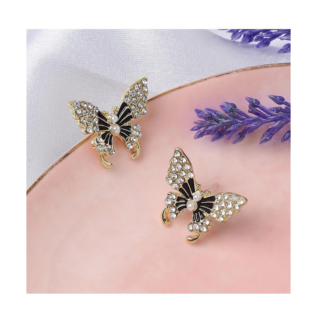 Shop Sohi Women's Black Embellished Butterfly Stud Earrings