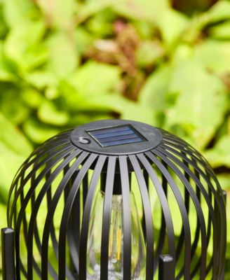 11.50" H Metal Stripes Solar Powered Edison Bulb Outdoor Lantern with Stand