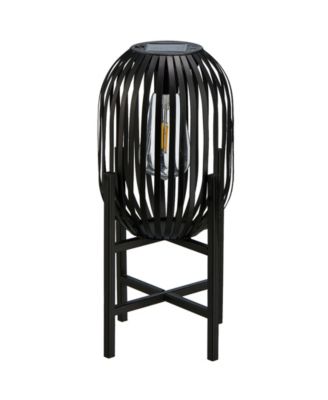 14.25" H Slim-Shaped Metal Stripes Solar Powered Edison Bulb Slim Outdoor Lantern with Stand
