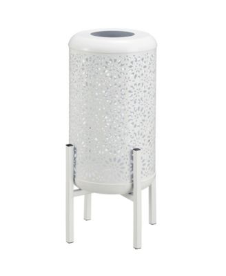 14.25" H Metal Cutout Flower Pattern Solar Powered LED Outdoor Lantern with Stand
