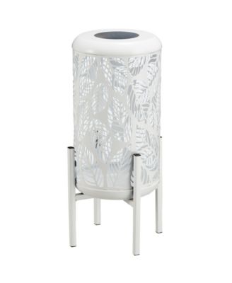 14.25" H Metal Cutout Leaves Pattern Solar Powered LED Outdoor Lantern with Stand
