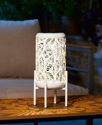 14.25" H Metal Cutout Leaves Pattern Solar Powered LED Outdoor Lantern with Stand