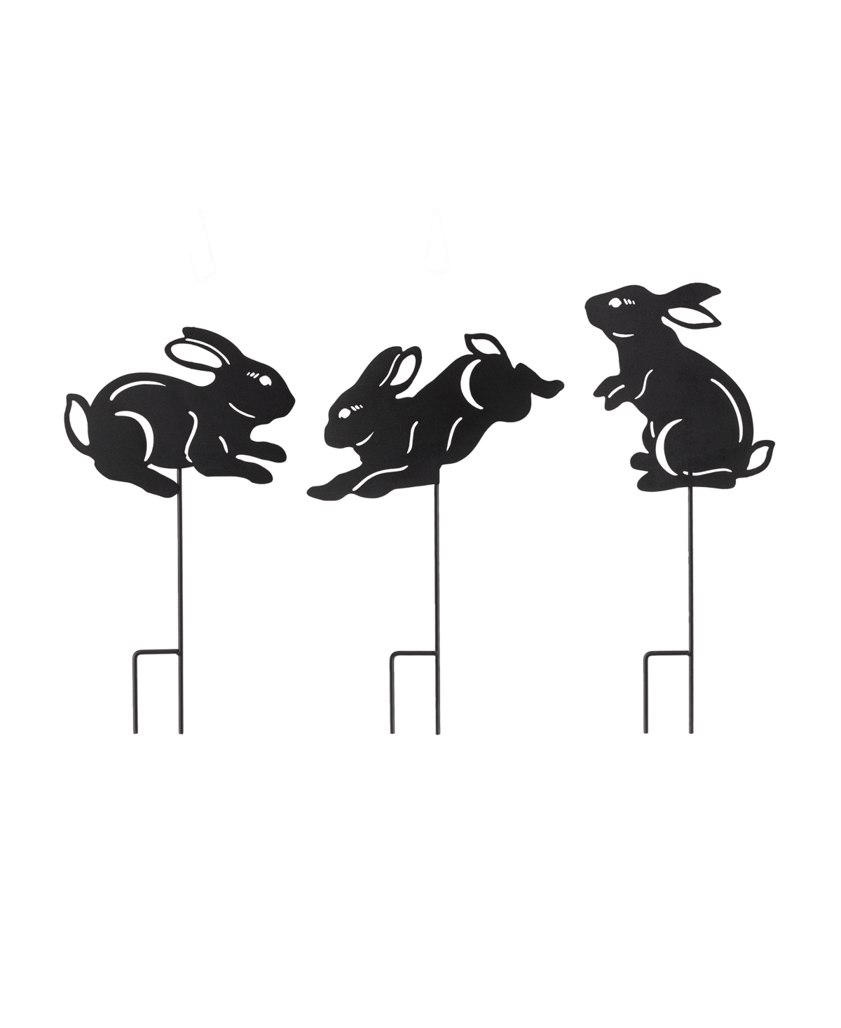 Glitzhome 18" H Multi-functional 2-in-1 Set Of 3 Metal Rabbit Silhouette Pick Wall Decor In Black