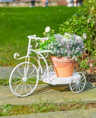 18" L Washed Solid Wood and Metal Tricycle Planter Stand