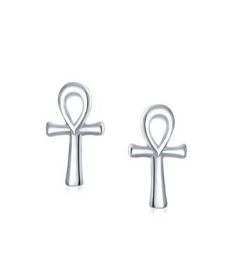Minimalist Petite Delicate Religious Symbol of Life Egyptian Ankh Cross Stud Earrings 14k Gold 2.5 Microns Vermeil Sterling Silver