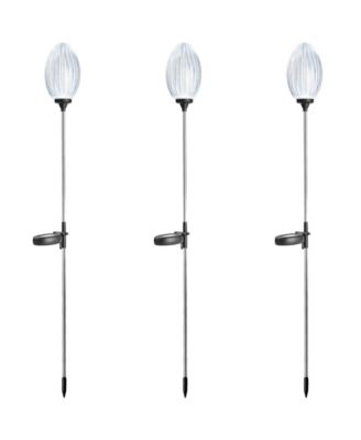 36" H Set of 3 Solar Powered Stake Oval Flower Light with Stainless Steel Pole