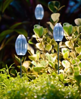 36" H Set of 3 Solar Powered Stake Oval Flower Light with Stainless Steel Pole